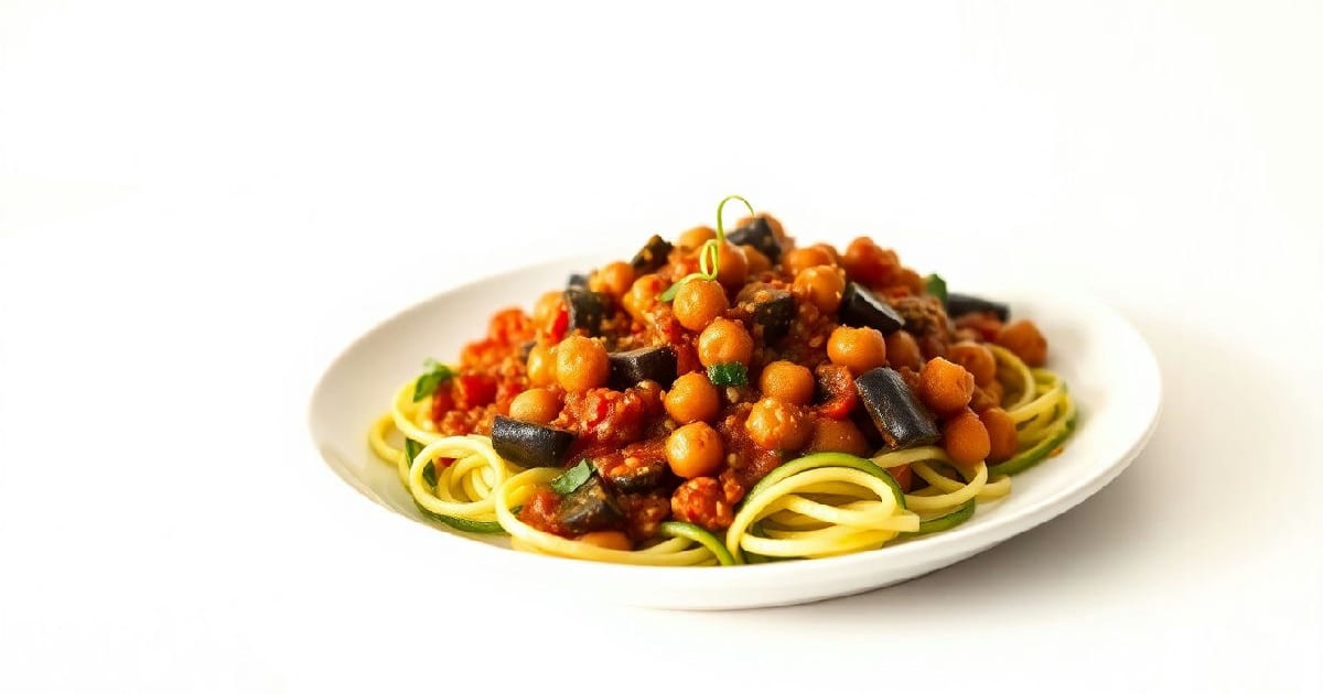Sicilian Chickpea & Eggplant Ragù over Zucchini Noodles