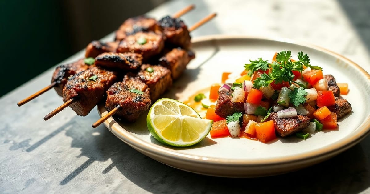 Street-Style Carne Asada Skewers with Fresh Pico de Gallo