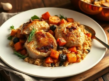 Roasted Turkey Thighs with Root Vegetables and Wild Rice