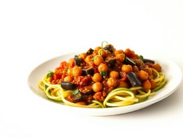 Sicilian Chickpea & Eggplant Ragù over Zucchini Noodles